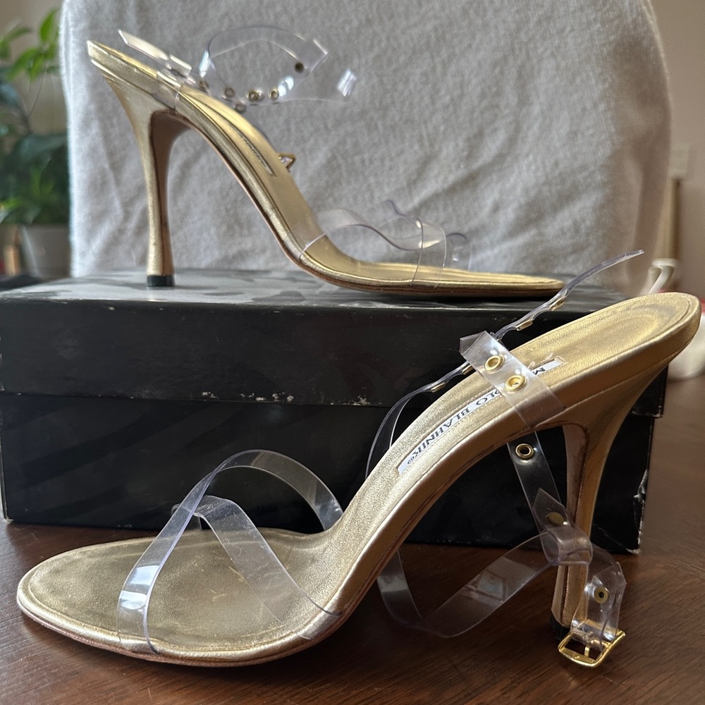 Roberto Cavalli Gold Heels with Clear Straps